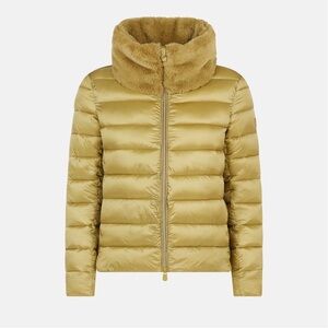 Save the Duck Mei Short Puffer With Faux Fur Willow Green Coat